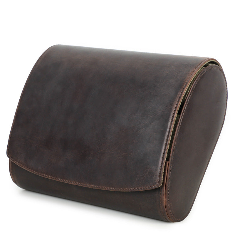 Rothmere Crazy Horse Leather Watch Travel Case · 6 Slots · Oval