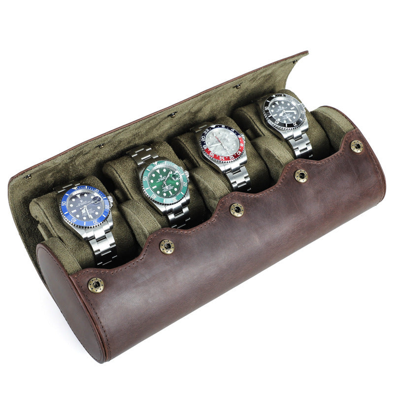 Rothmere Genuine Leather Watch Travel Case · 4 Slots · Egg-Shaped