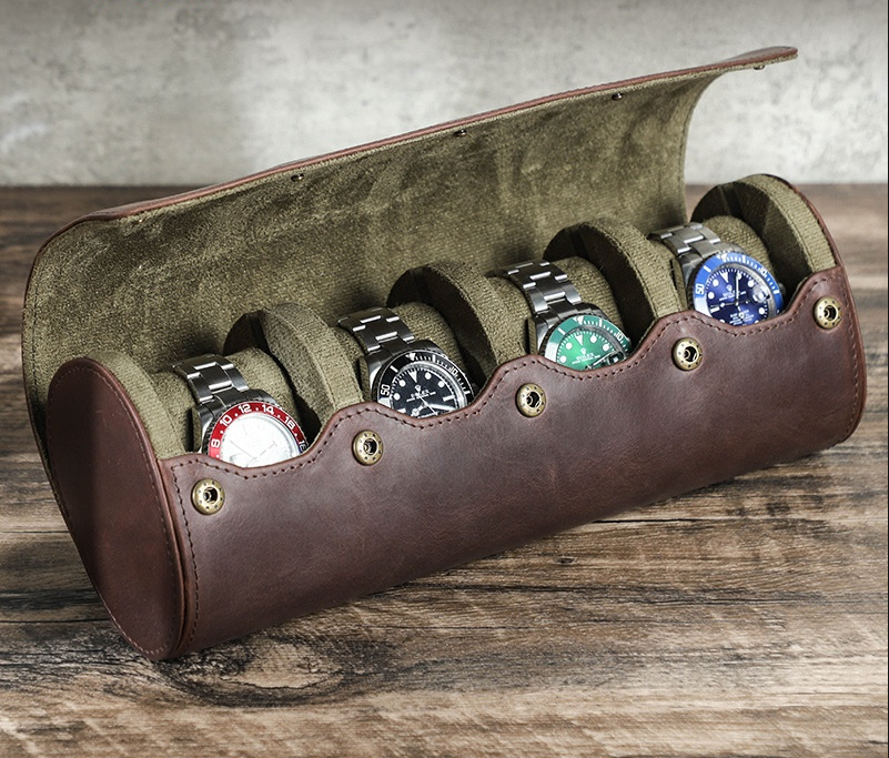 Rothmere Genuine Leather Watch Travel Case · 4 Slots · Egg-Shaped