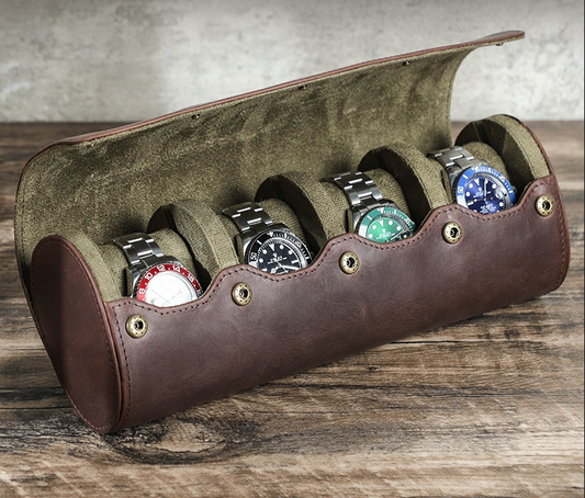 Rothmere Genuine Leather Watch Travel Case · 4 Slots · Egg-Shaped