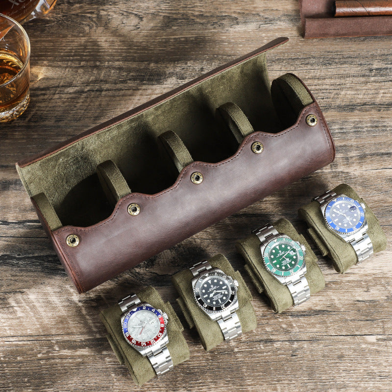 Rothmere Genuine Leather Watch Travel Case · 4 Slots · Egg-Shaped
